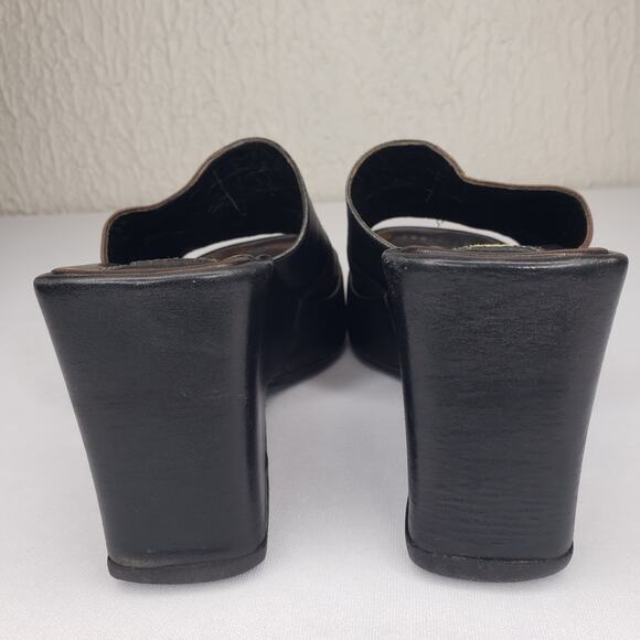 Fendi Platform Slides Sandals Logo Size 5 US Black Brown Vintage Made in Italy - Picture 7 of 15